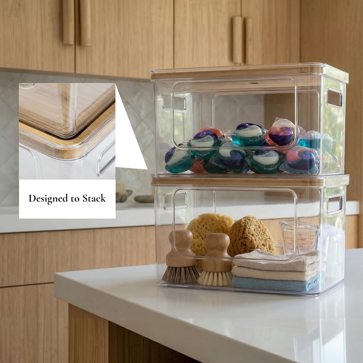 Hudgan Trash Bag Dispenser Under Sink, 2 in 1 Garbage Bag Holder Dishwasher Pods Organizer for Kitchen Pantry Laundry Room