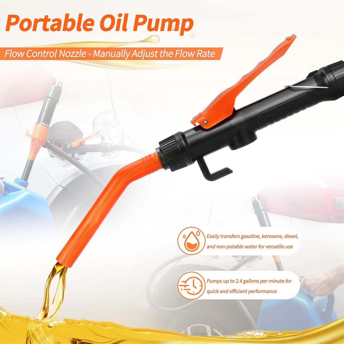 Portable Fuel Transfer Pump, Battery-Powered Siphon Pump for Gas, Diesel, Cars, Boats, Gas Cans, Spill-Proof, Quick & Easy Liquid Transfer