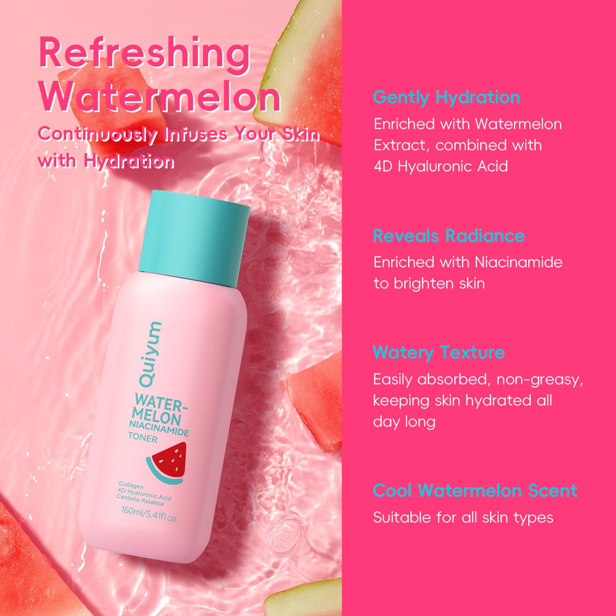 QUIYUM Watermelon & Niacinamide Skincare Set for Women Teens Girls, 3PCS