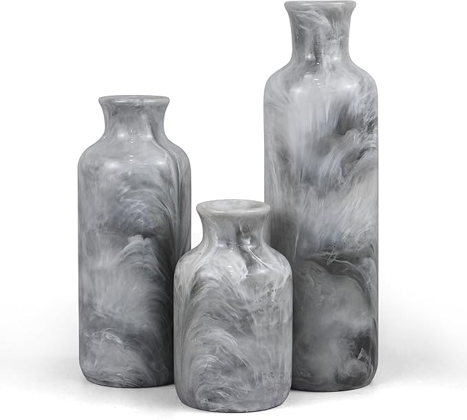 Resin 3 Piece Vase Set, Farmhouse Decor, Home Decorative Vase, Vases for Your Kitchen, Bedroom, Office, Living Room, Bathroom, & Shelf Centerpiece Table Decorations, Grey