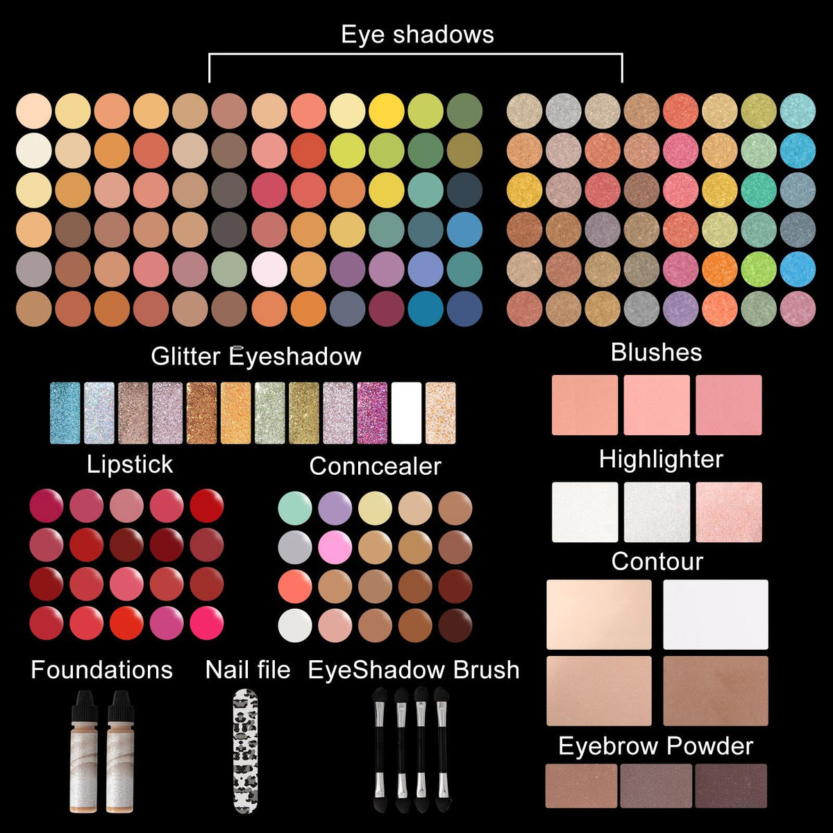 187 Colors Professional Makeup Palette - All-in-One Kit With Eye Shadows, Lipsticks, Mascara, Foundations, Blushes, Brow Pencils, Nail File - Makeup Gift Set for Women and Girls