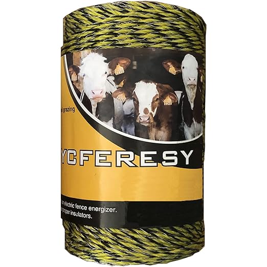Electric Fence Polywire 656 Feet，200 Meter，6 Stainless Steel Strands for Reliable Conductivity and Rust Resistance，Portable Electric Fence Rope