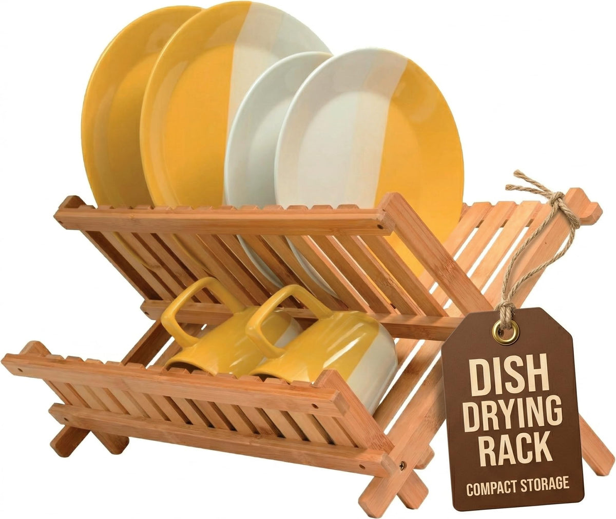 Bambüsi 2-Tier Dish Drying Rack, Bamboo Dish Drainer for Kitchen Counter
