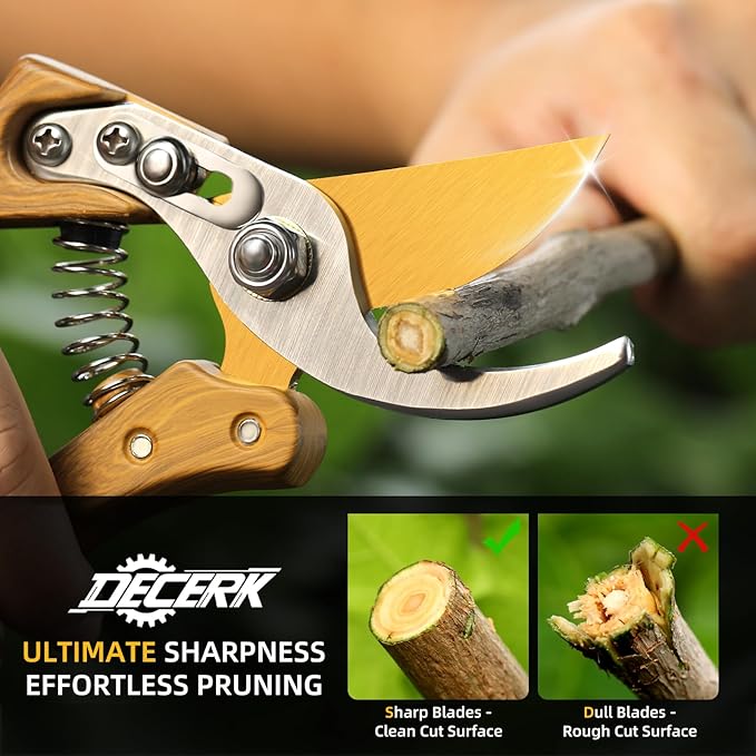8.5" Professional Bypass Pruning Shears – Heavy Duty Garden Scissors & Clippers for Wood & Tree Trimming, Ultra Sharp SK5 Blade, Ergonomic Handle, Perfect Gardening Gift, 2025 Wood-Like Finish