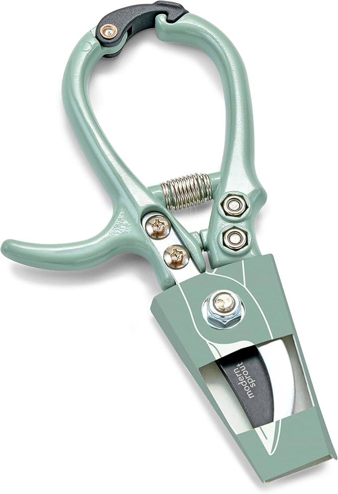 Modern Sprout Hand Pruners - Lightweight Pruning Shears W/Easy Lock- Gardening Scissors - Bypass Sharp Carbon Steel Blade - Rust Resistant - Garden Tools - Reusable Holster - Sage