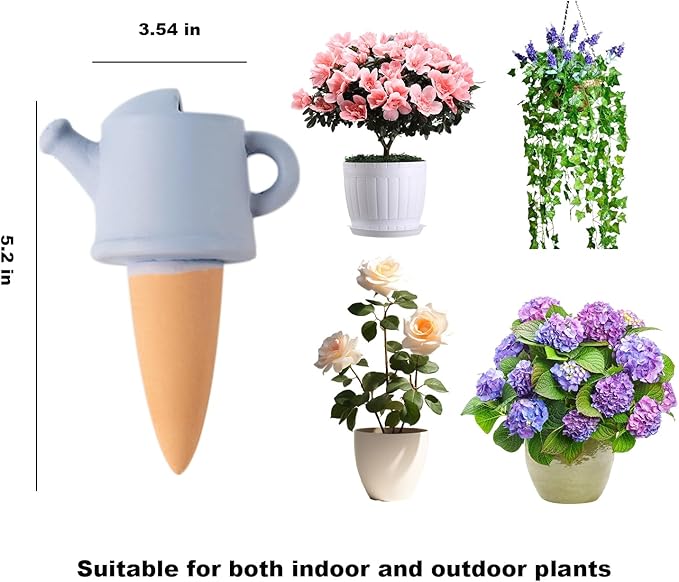 4-Pack Self-Watering Terracotta Spikes for Plants, Automatic Plant Watering Stakes, Keeps Plants Hydrated While You're Away, Ideal for Indoor & Outdoor Use (Teapot Design)