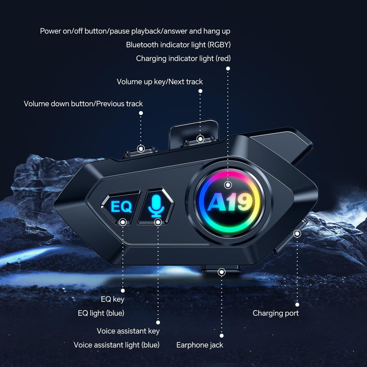 Motorcycle Helmet Bluetooth Headset, Outdoor Wireless Bluetooth 5.4 Headphone Speakers Noise Cancellation Intercom Communication Systems with IPX6 Waterproof/Strong Bass