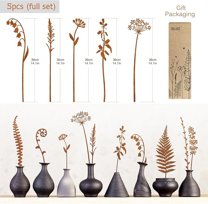 Metal Flowers for Outside,Decorative Garden Stakes,Flower Bed Decor Plant Stakes,Metal Art for Outside,Yard Art Outdoor for Lawn Yard, Walkway and Flower Garden