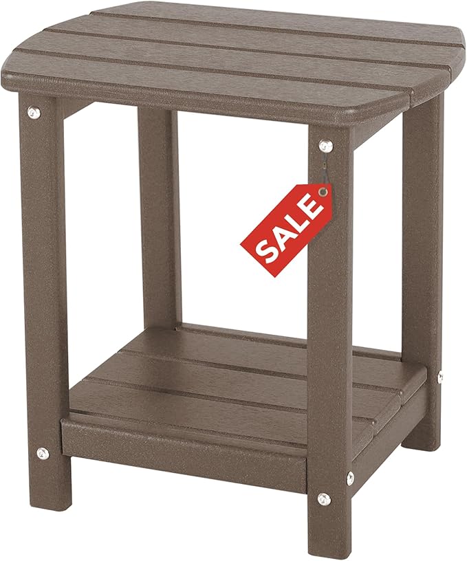 Adirondack Square Outdoor Side Table,2-Tier Storage Patio Side Table, HDPE End Tables for Backyard Pool Porch Garden Lawna Cafe