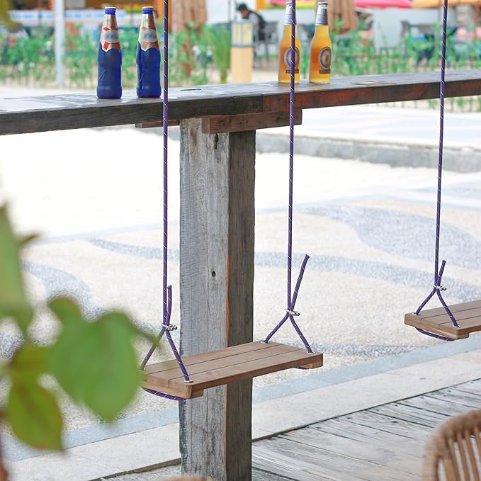 Teak Wood Swing 18.6"x7.6" - Outdoor Wooden Tree Swing Seat for Adults & Kids, Backyard Wood Swings with Height Adjustable Design