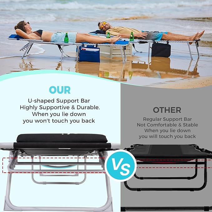 #WEJOY 2 Pack Outdoor Chaise Lounge Chair - Portable Folding Patio Pool Lounge Chair, 5 Positions Adjustable Reclining Camping Chair with Side Table,Shoulder Strap, Pillow for Beach Sunbathing Lawn