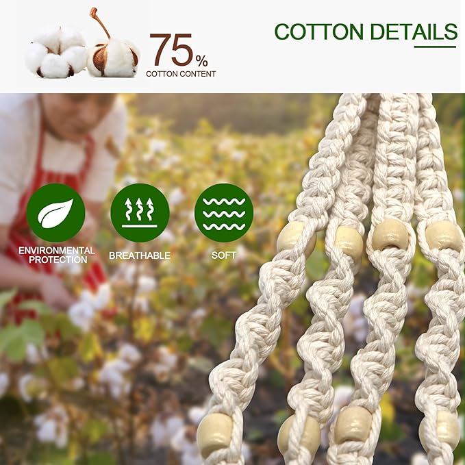 IGaiety Macrame Plant Hanger 5 Pcs Indoor Outdoor Hanging Plant Holders Handmade Plant Hangers Cotton Rope Planters with 5 Pcs Ceiling and S Hooks for Small Plants Pots Boho Home Decor