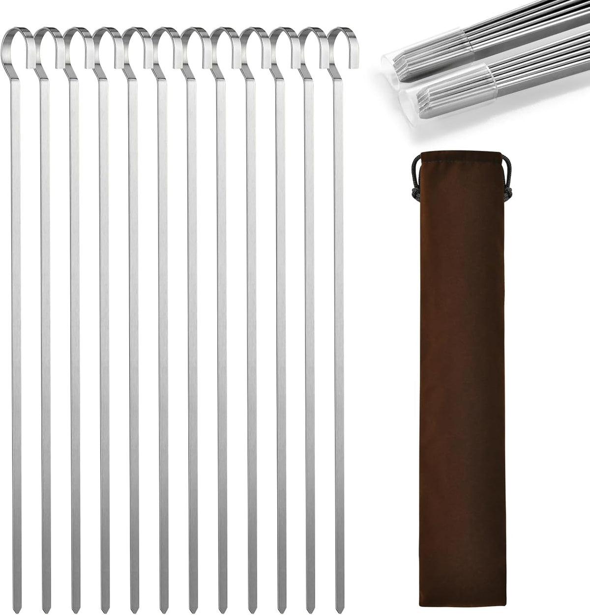 13.8" 12 Pack - Metal Flat Skewers Reusable Kabob Skewers BBQ Barbecue Skewers for Grilling, Stainless Steel
