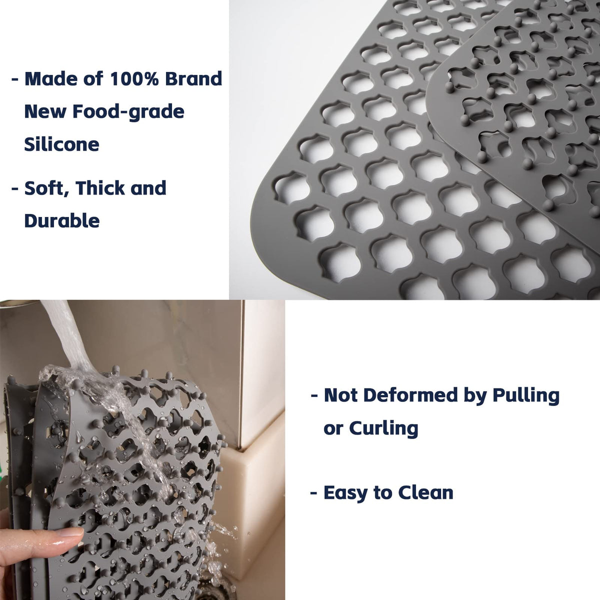 TwinnekYR Silicone Sink Mat, 24.6''x 12.9'' Kitchen Sink Protector Grid for Bottom of Center Drain Sink, Gray Non-slip Heat Resistant Liner for Farmhouse Stainless Steel Porcelain Sink