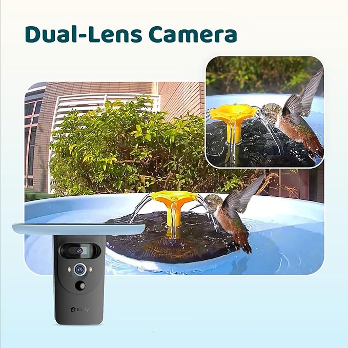 Birdfy Smart Bird Bath with Camera Solar Powered & Fountain, Dual-Lens Camera for Wildbird Watching, Auto Capture Bird Videos & Motion Detection - AI Lifetime Version