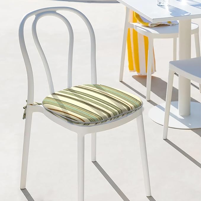 Indoor/Outdoor Chair Cushions 16x17 Inch, Patio Chair Cushions with Ties, All Weather Seat Cushions for Patio Furniture Home Garden Chair Use, Set of 2,Stripe Onyx