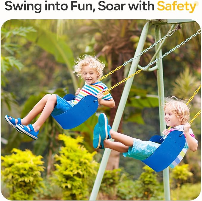 DECORLIFE 2-Pack Swing Seats for Swing Set, Support 330lb, Swings Replacement Kits with Coated Chains for Kids Adults, Swing Set Accessories with Snap Hooks for Outdoor Backyard Playground, Blue
