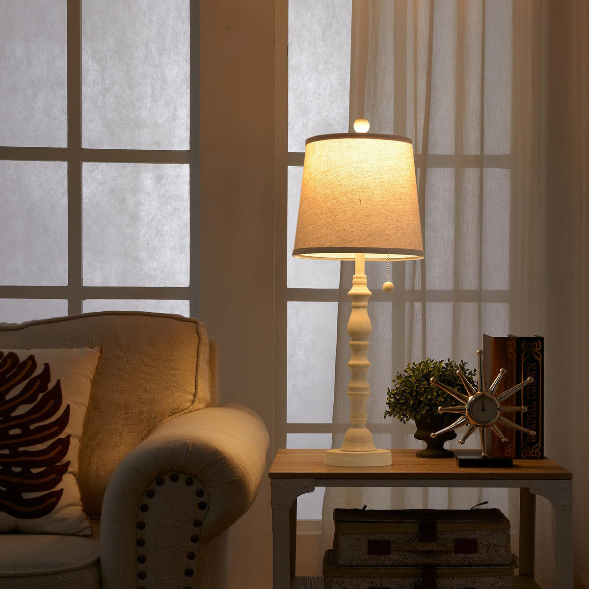 Terpsichore Lamps for Living Room Modern Farmhouse Table Lamp Bedside Reading Lamps Set of 2 Night Stands Bedroom Night Lamp,with Fabric Lamp Shade (White, High 26.25 Inch)