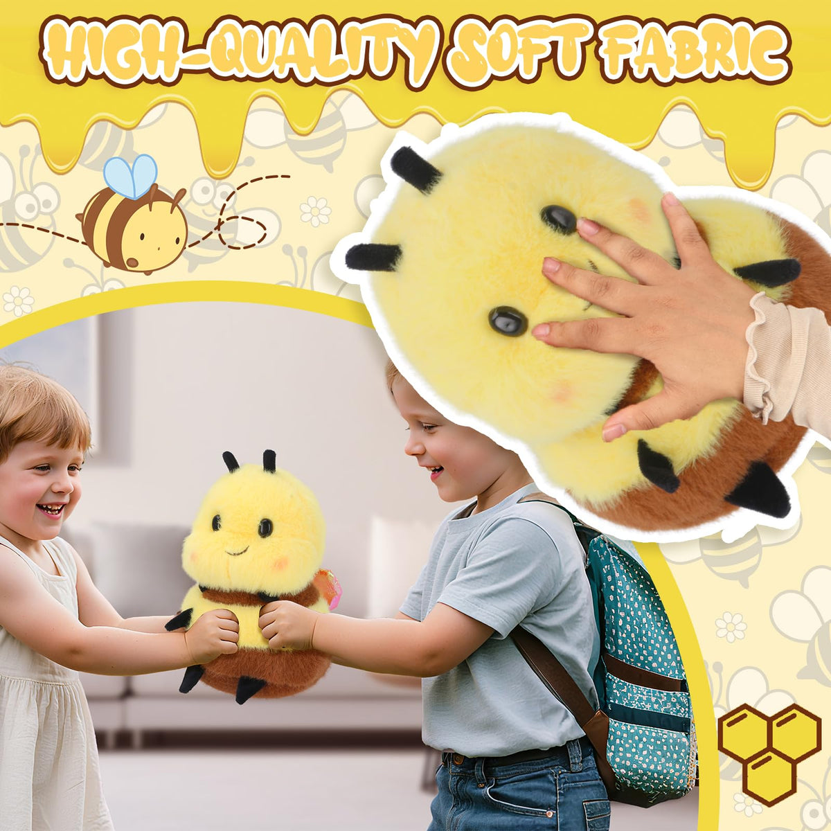 RHHSSE Chubby Smiling Bee Plush, Lucky Soft Bumblebee Plush Toy, Cute Bee Stuffed Animal, The Best Gift for Child and Partners(8 inch)