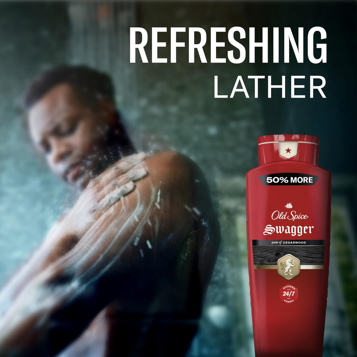 Old Spice Refreshing Body Wash for Men, 3X Defense, 24/7 Shower Fresh with Long Lasting Scent, Red Collection, Swagger with Cedarwood Scent, 16 oz (Pack of 4)