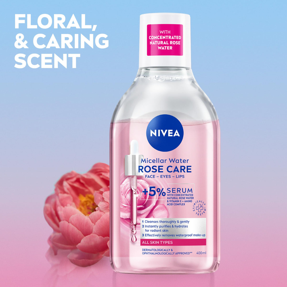 NIVEA Micellar Cleansing Water, Skin Breathe Rose MicellAIR, 400ml