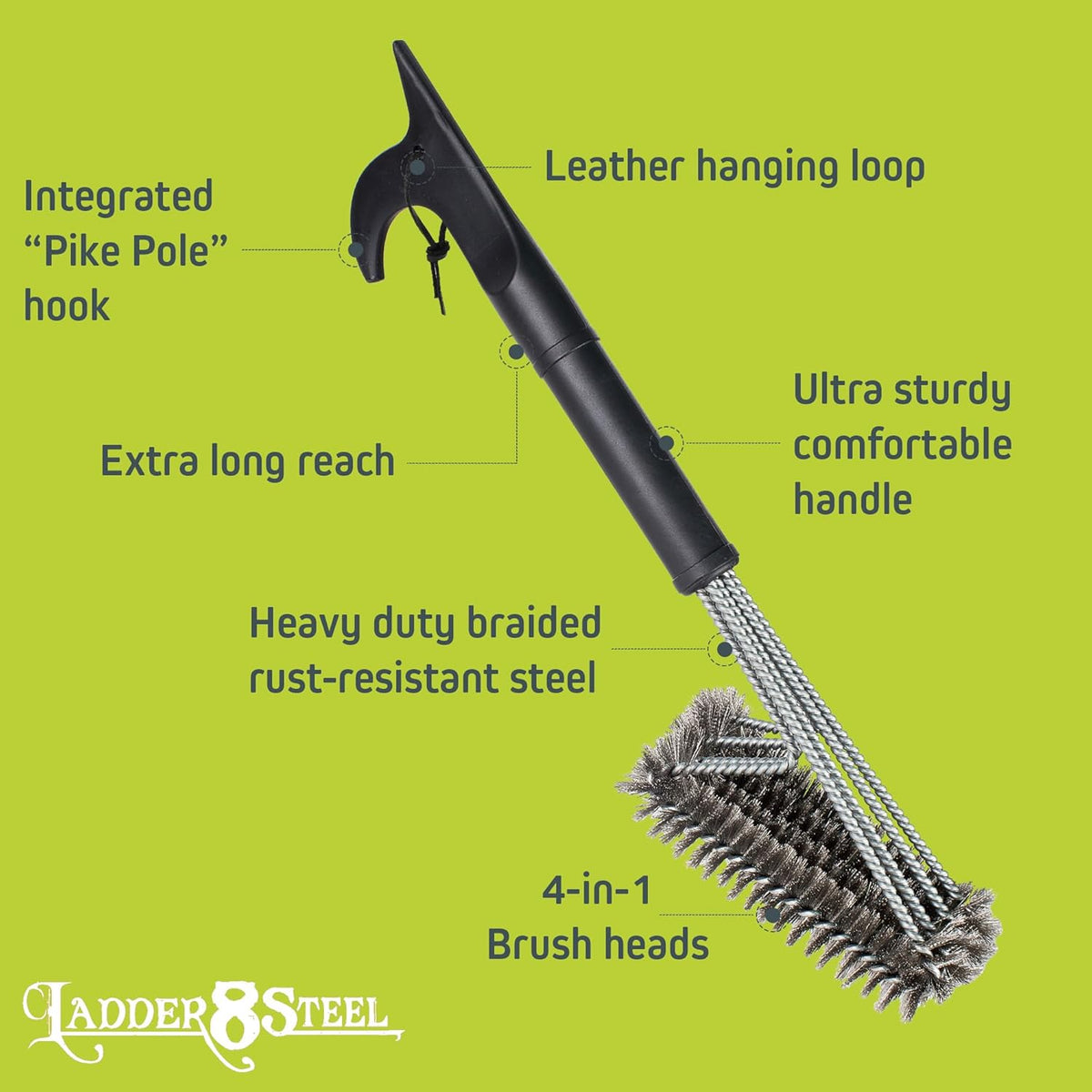 Heavy Duty Grill Brush for Outdoor Grill – Safe Grill Brush Designed by Firefighter | Barbecue Grill Brush & BBQ Brushes for Grill Cleaner | Durable & Safe for All Grates