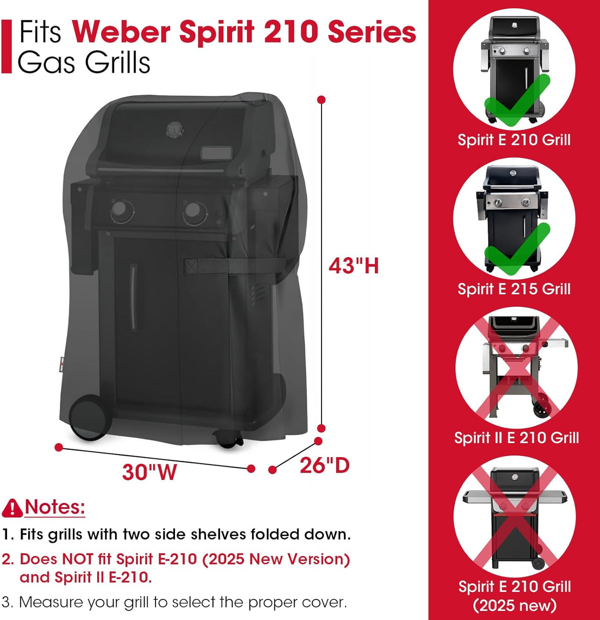 Unicook 2 Burner Grill Cover 30 Inch, Heavy Duty Waterproof Small BBQ Cover, Compatible with Weber Spirit 210 Grill with Side Tables Down, Does NOT Fit Spirit II E-210 with Side Tables Installed