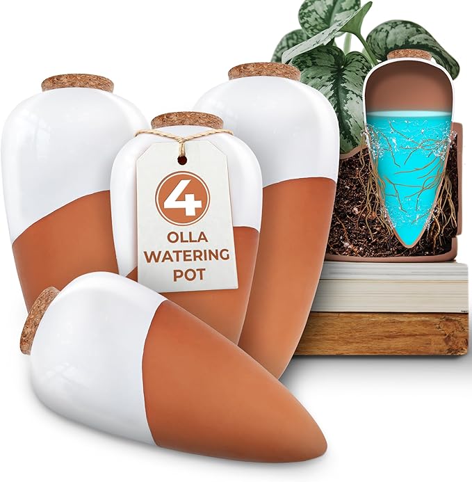 Plant Self Watering Globes - Terracotta Watering Spikes - Slow Release Olla Pots - Holds 16 oz - Drip Irrigiation Olla System