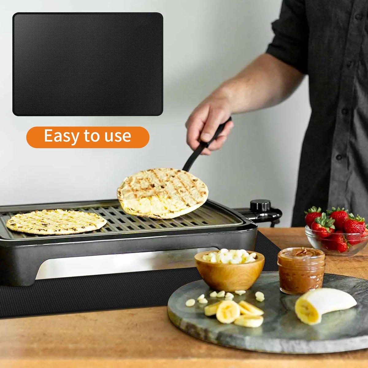 Heat Resistant Grill Mat, 24 x 36 inches Double-sided fireproof and waterproof BBQ protection mat Multi-Purpose for Grills Pizza Ovens Smokers Black