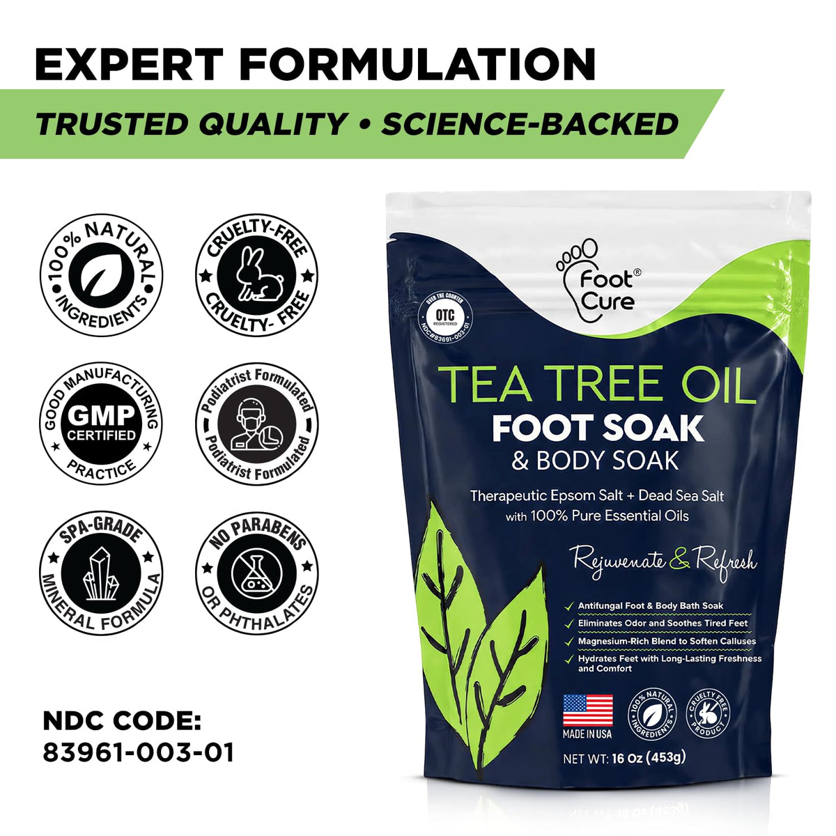 Tea Tree Oil Epsom Salt Foot Soak for Toenail Fungus Treatment, Tired Feet