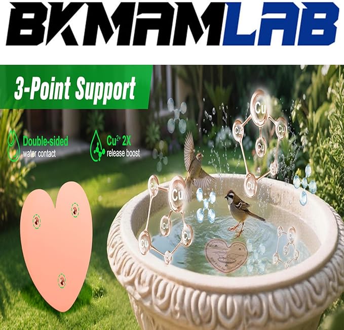2-Pack 99.99% Pure Copper Bird Bath Purification Disk,Copper Disc with Stable Triple-Point Support,Fits All Outdoor Bird Baths(Heart-Shaped)