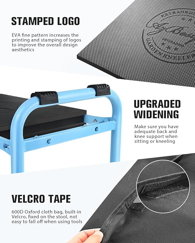 Garden Kneeler and Seat, Upgraded Foldable Heavy Duty Gardening Stool - Widened to 10" Stable Wear-Resistant Prevent Knee and Back Pain, Bench High-End 2 Large Tool Bags Gift for Men Women