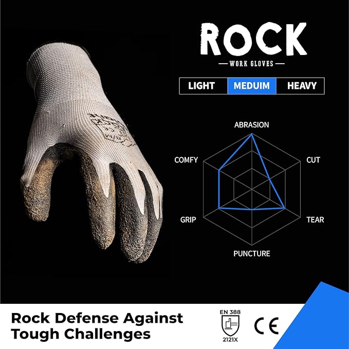 toolant Crinkle Latex Work Gloves Bulk, Rubber Coated Safety Work Gloves for Men and Women, 120 Pairs for Construction, Gardening, Warehouse (Gray, Large)