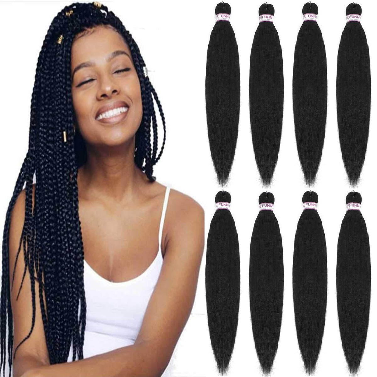 Befunny Pre Stretched Braiding Hair 8 Packs 24 Inch Professional Pre Stretched Crochet Hair For Human Braiding Or Twist Natural