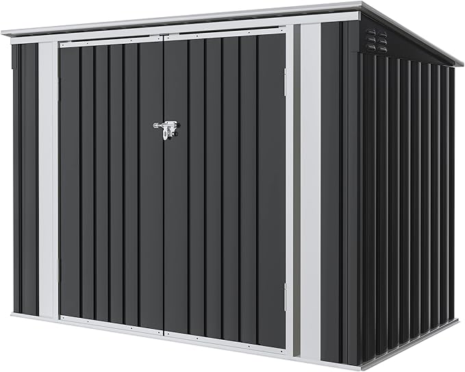 Greesum 5.8x3.3 FT Outdoor Storage Shed Metal Garbage Shed with Lid Chain Hydraulic Gas Rod for Lawn Tools, Bikes, Toys,Garbage Bin,Black