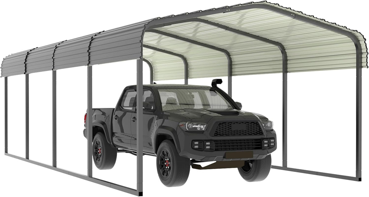 12x20 FT Outdoor Carport with Metal Roof, Heavy Duty Metal Carport Canopy, Garage Car Shelter Shade for Car, Truck, Boat, Gray