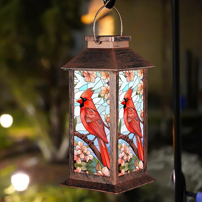 Solar Lantern Outdoor Waterproof Cardinal Garden Decor Birthday Gifts for Women Mom and Grandma Solar LED Plastic Decorative Hanging Light for Yard(Cardinal)