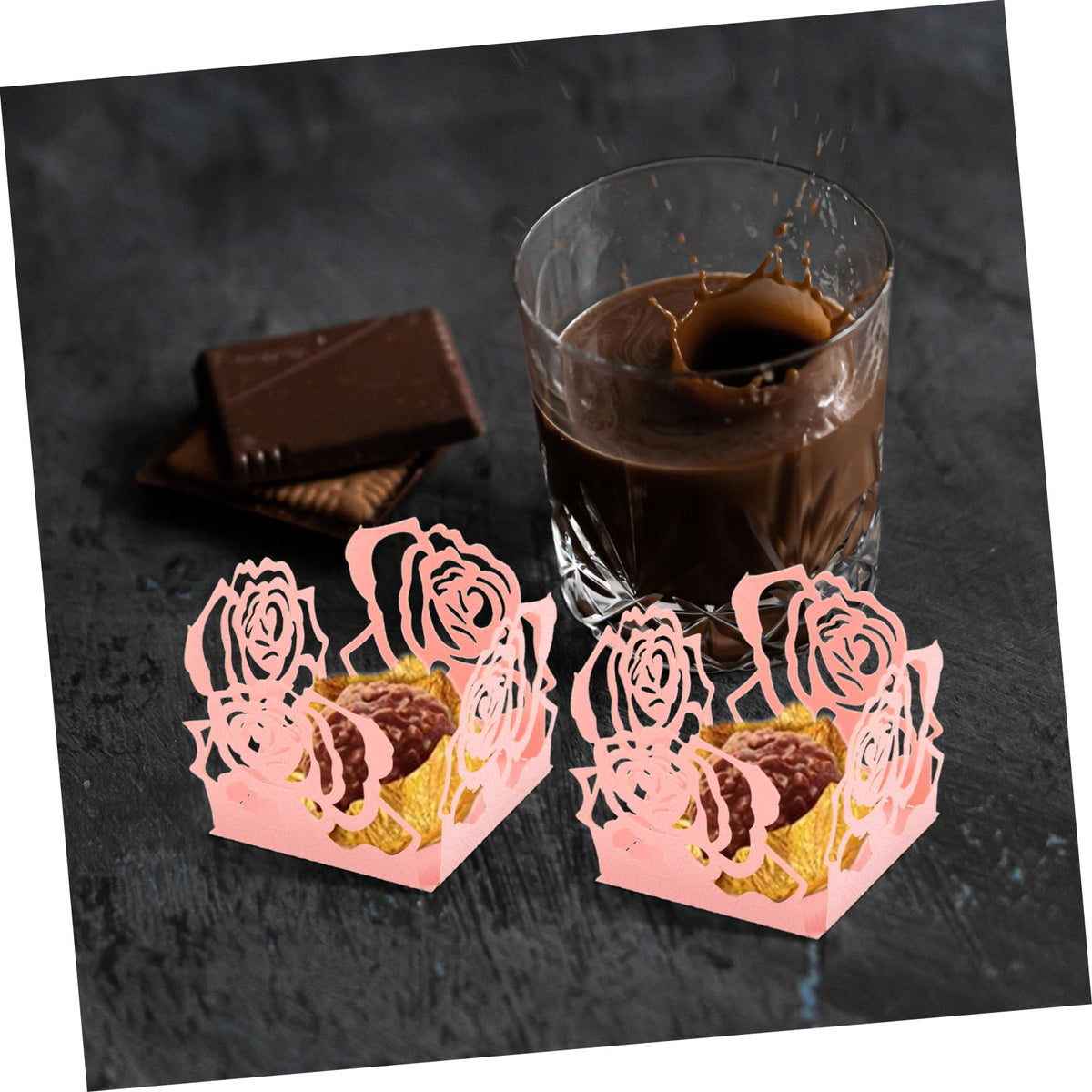NOLITOY 50pcs Hollow Edge Chocolate Wrapping Papers Decorative Trays for Candy Sweets and for Weddings Parties and Dessert Table Decor