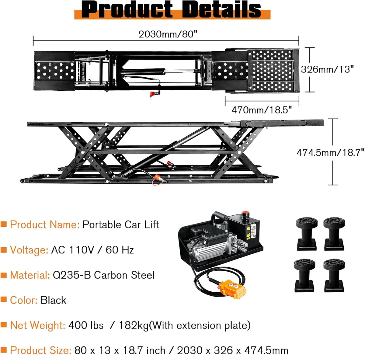 Jocisland Portable Car Lift, Capable of Lifting 7000 LBS Quick Jack with a Maximum Height of 28", Car Lifts for Home Garage and Shop
