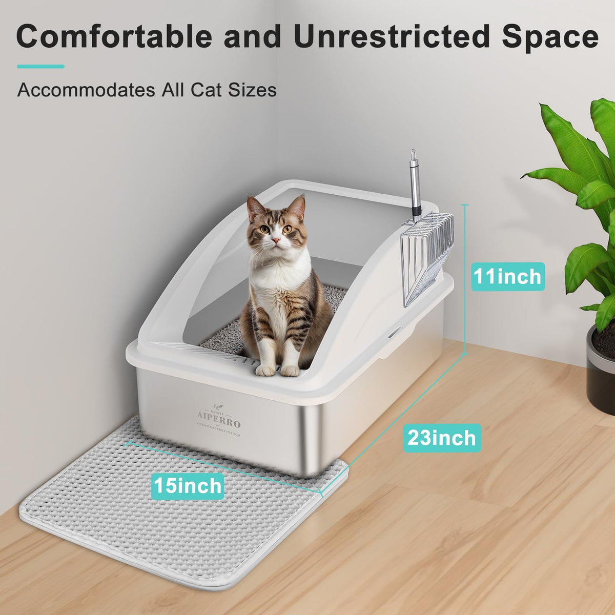 AIPERRO Stainless Steel Litter Box | XL Enclosed Cat Litter Boxes with Lid