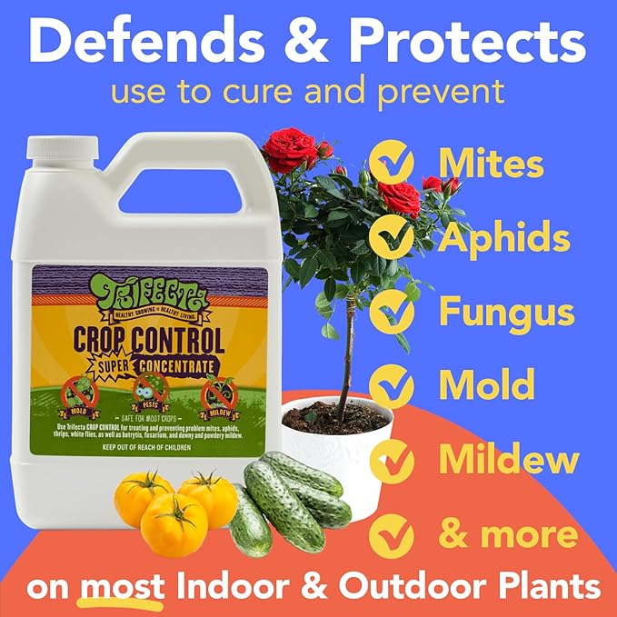 Trifecta Crop Control Super Concentrate All-in-One Natural Pesticide, Fungicide, Miticide, Insecticide, Help Defeat Spider Mites, Powdery Mildew, Botrytis, Mold, and More on Plants 16 OZ