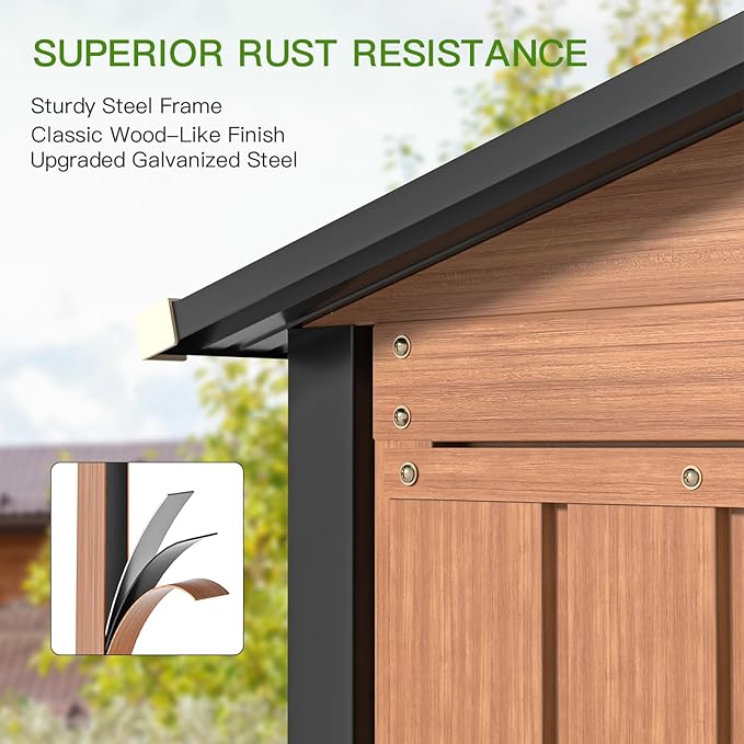 Outdoor Storage Shed, 5x3 Ft Metal Steel Tiny House with Lockable Door, Vertical Outside Storage Building for Garden, Backyard, Lawn, Patio Utility, Tool Storage