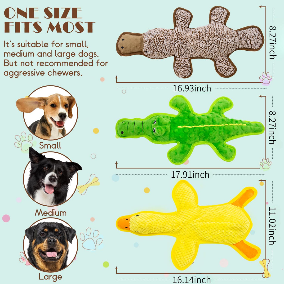 No Stuffing Dog Squeak Toys, 3 Pack Chew Toys for Small to Large Puppies
