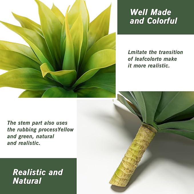 Artificial Agave Plants,Large UV Resistant Fake Agave Planters for Indoor and Outdoor Decorating Tropical Plant Succulents Greenery Indoor Decor (2Pack,22" Yellow)