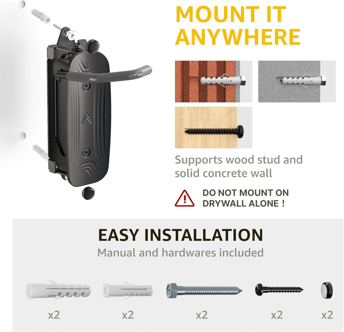 monTEK Swivel Bike Wall Mount – Garage Bike Hanger & Space-Saving Vertical Bike Rack for Garage & Apartment, Sturdy Bike Storage Hook Holds up to 66 lbs, Easy Installation & Scratch-Proof Design
