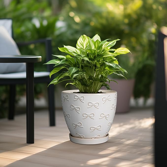 Pots for Plants 10 Inch - Ceramic Planter Large Plant Pot for Indoor Plants Outdoor Round Flower Pot with Drainage Hole and Saucer Home Garden Decor White