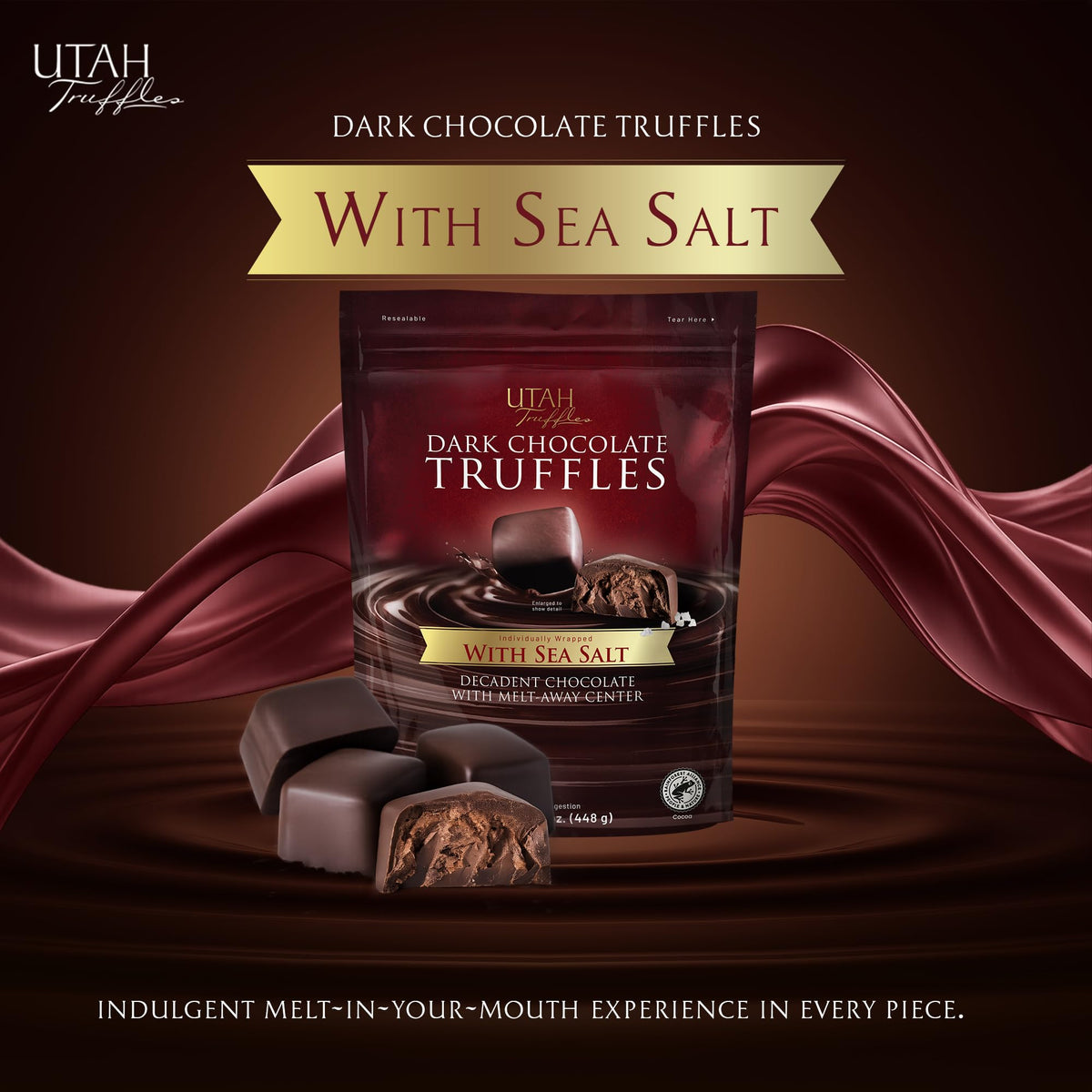 Utah Truffles Sea Salt Dark Chocolate Individually Wrapped Pouch, Naturally Gluten Free, Gourmet Smooth Creamy Natural Truffle, 16 oz (1 Pound (Pack