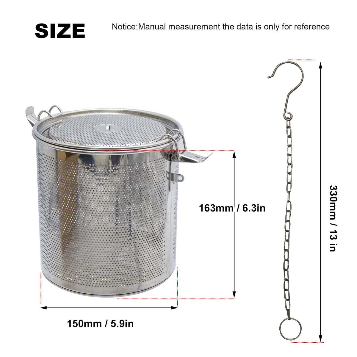 CADUFUELLY 6.3 inch Stainless Steel Tea Ball Seasoning Strainer Infuser Spice Seasoning Strainer Brewing Basket for Kitchen Restaurant