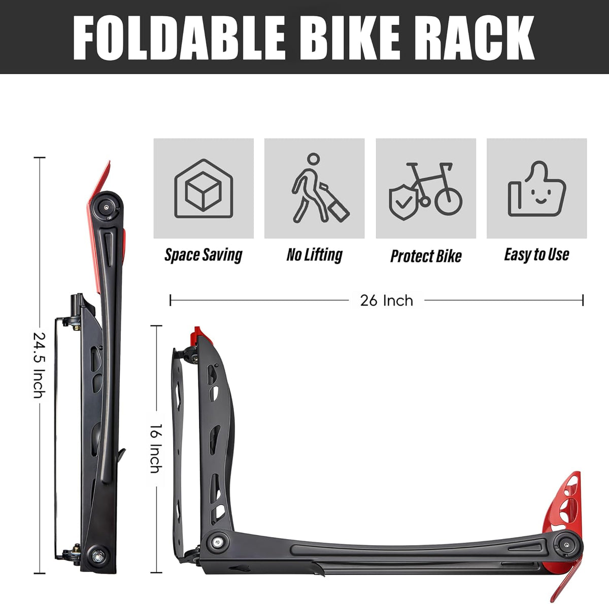 Wallmaster BIKEPAL Swivel Bike Rack, Wall Mounted Vertical Bike Storage Hanger, Space Saving for Home and Garage, 2 Pack