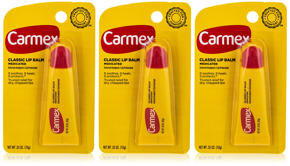 Carmex Lip Balm Tube Classic Medicated 0.35 Ounce 3 Count (10.3Ml)